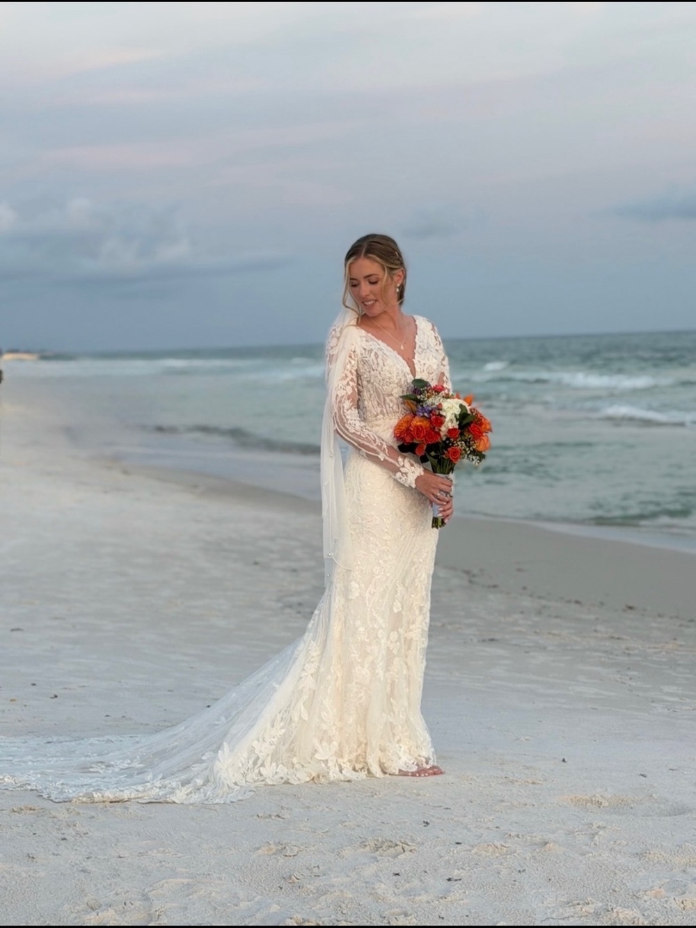 Morilee New York Stefani plunging V-Neck Fitted Wedding gown with custom sleeves